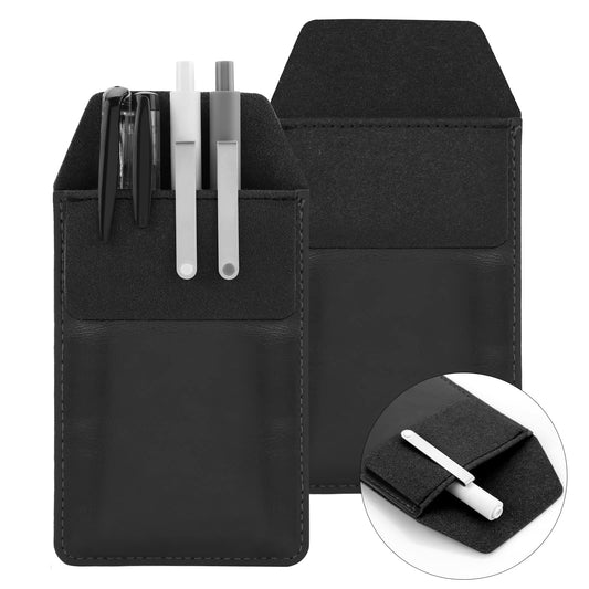 ASTER Pocket Protector, 2 Pieces Leather Pen Pouch Holder Organizer Pouch for Shirts Lab Coats Pants Pen Sleeve, Durable Pocket Tool Pouch for Holds Pens, Pointers, Pencils, Ruler(Black)