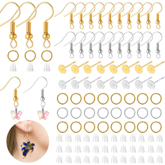 ASTER 380 Pcs Earring Making Kit, Hypoallergenic Earring Hooks, Earring Making Supplies Kit, Jump Rings, Earring Pins and Earring Backs, 925 Silver and Gold Plated Earring Hooks for Jewelry Making