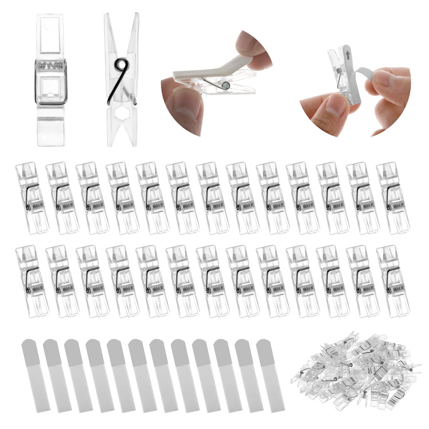 Aster Self Adhesive Clips, 40Pcs Plastic Sticky Clips Tapestry Hangers Clips Wall Clips Poster Clips Double-Sided Adhesive Spring Clips for Home Office Classroom Poster Photo File Hanging