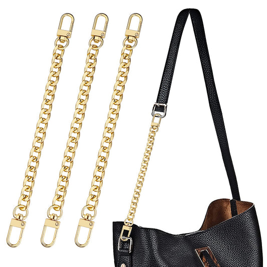 ASTER 3 Pieces Purse Chain Strap 7.9 Inch DIY Handbag Purse Strap Extender with Metal Buckles for Purse Handbags Wallet Clutch Shoulder Bag Replacement Strap (Gold(3PCS))