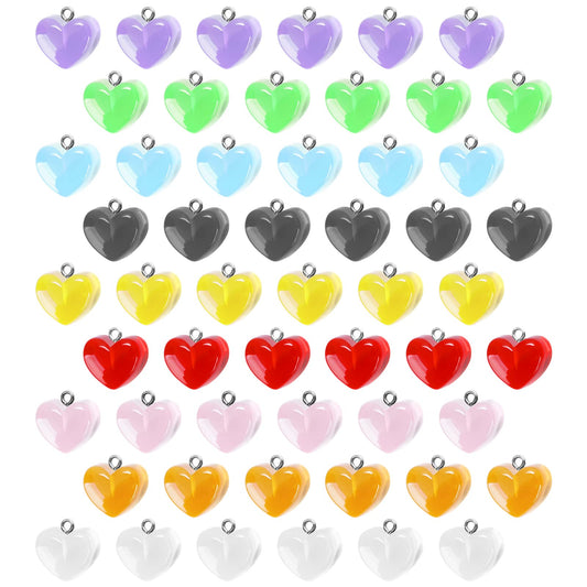 ASTER 54 Pieces Gummy Heart Charms Pendants, Colorful Love Heart Candy Keychain Charm Heart Resin Charms Pendant for DIY Necklace Jewelry Crafts Valentine's Day Gift
