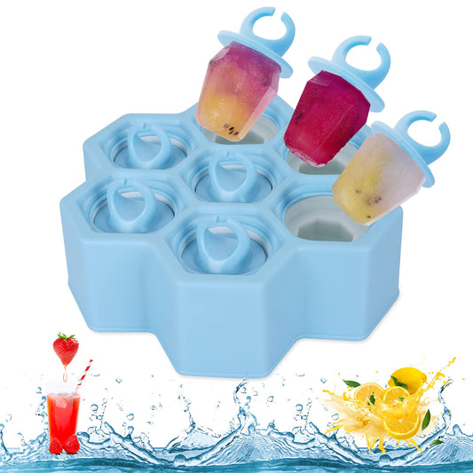 ASTER Ice Lolly Moulds Popsicle Molds Set Reusable Silicone DIY Ice Cream Mould for Kids Adults DIY Homemade (Blue)