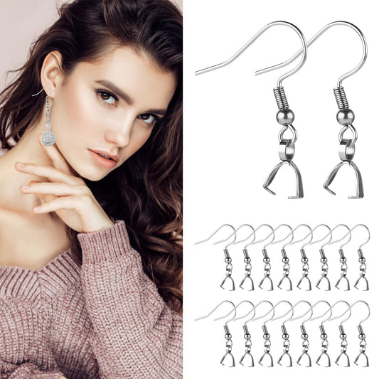 Thinp Earring Making Kit, 50 Pieces Earring Hooks with Pinch Bails Clasp Hypoallergenic Earring Hooks for Jewelry Making Stainless Steel Earring Findings for DIY Jewelry Customize Making