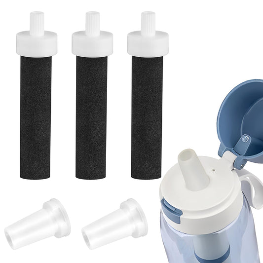 Aster 5Pcs Water Bottle Filter, Replacement for Brita Water Bottle, Silicone Valve Replacement Compatible with Brita Filter Bottle - 2Pcs Silicone Mouthpiece + 3Pcs Filter Cartridges
