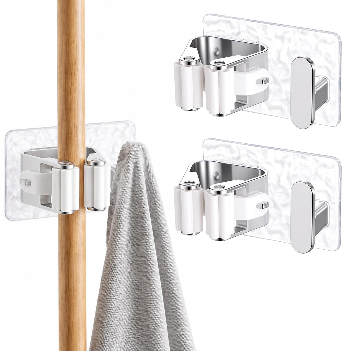Pack of 2 Broom Holder Wall Self-Adhesive Broom Holder & Wall Mount Broom