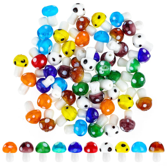ASTER 50 PCS Mushroom Beads, Mini Unique Handmade Glass Beads, Charms Lampwork Cool Beads for Jewelry Craft Necklace Bracelet Earring Making(Multicolored)