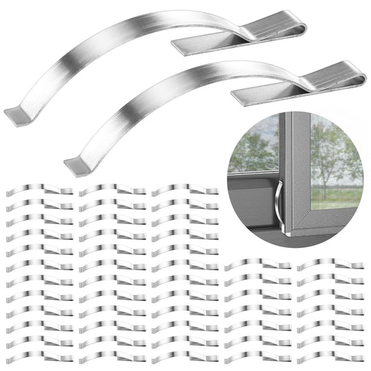 Aster 50Pcs Window Screen Clips, Stainless Steel Window Screen Tension Spring Replacement Durable Corner Mount Flat Window Spring, Prevent Screen Windows Shaking