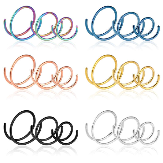ASTER Double Spiral Nose Ring, 18 Pcs 6 Color 20G Stainless Steel Double Nose Hoop for Single Piercing, Spiral Hoop Nose Rings for Women Nose Piercing Jewelry