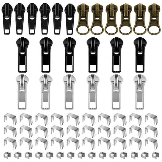 ASTER 69 PCS Zipper Repair Kit, Universal Metal Zipper Pull Replacement,Zipper Slider Zipper Pull Tabs for Repairing Coats,Jackets, Metal Plastic and Nylon Coil Zippers (4 Styles)