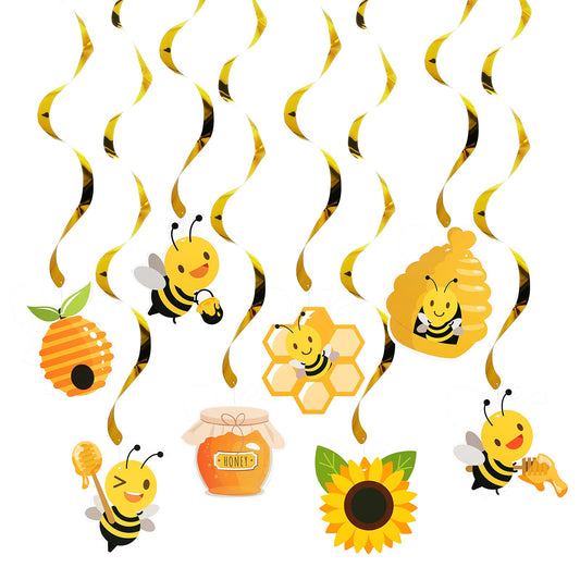 ASTER 32 Pieces Bumble Bee Hanging Swirl Decorations, Bee Party Hanging Swirls Foil Ceiling Streamers for Honey Bee Themed Party Supplies Birthday Baby Shower Gender Reveal Bee Day Party Decoration