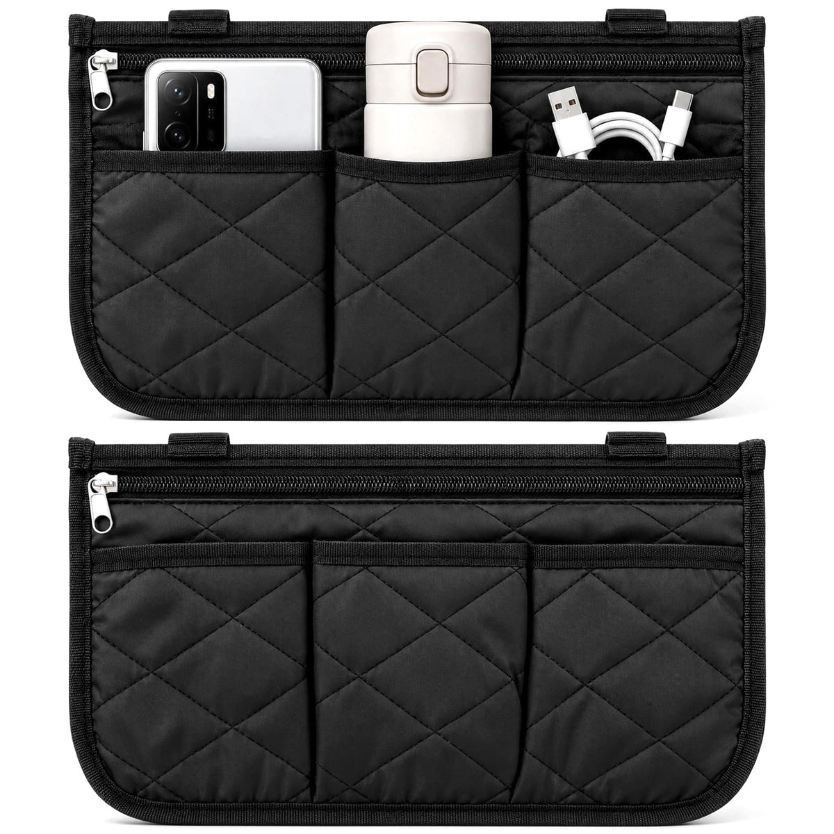 Wheelchair Storage Bag Pack of 2 Wheelchair Bag Waterproof Wheelchair Bag Armrest Bag with 3 Compartments Bag for Wheelchair for Most Wheelchairs, Walkers or Rollators (Black)