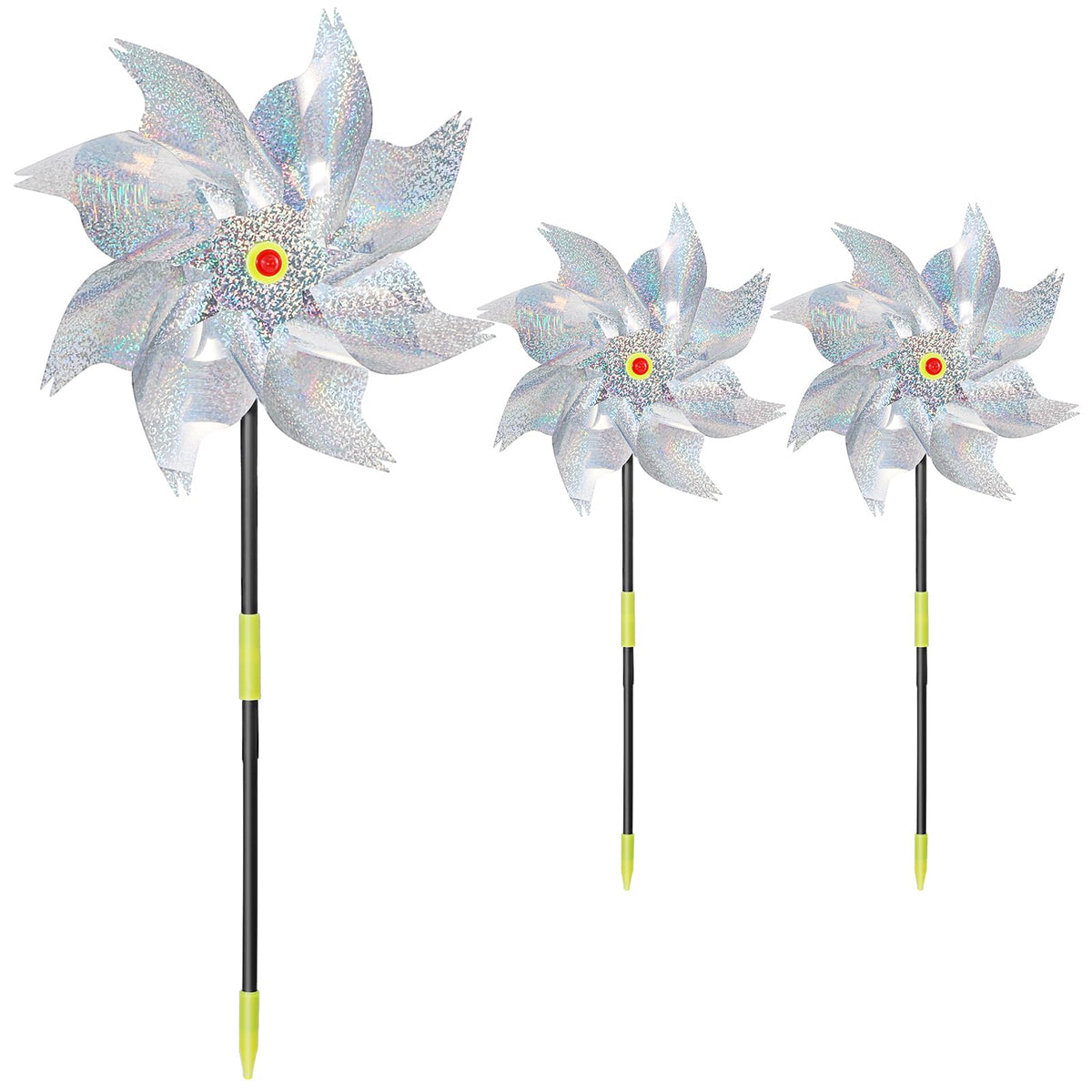 Aster 3Pcs Reflective Birds Deterrent Pinwheels for Garden, Repellent Windmills for Garden, Bird Devices Deterrent to Scare Birds Away From Your House, Yard, Patio, Farm