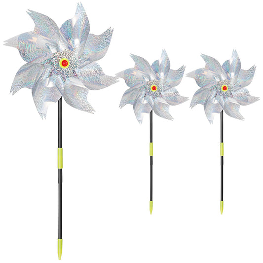 Aster 3Pcs Reflective Birds Deterrent Pinwheels for Garden, Repellent Windmills for Garden, Bird Devices Deterrent to Scare Birds Away From Your House, Yard, Patio, Farm