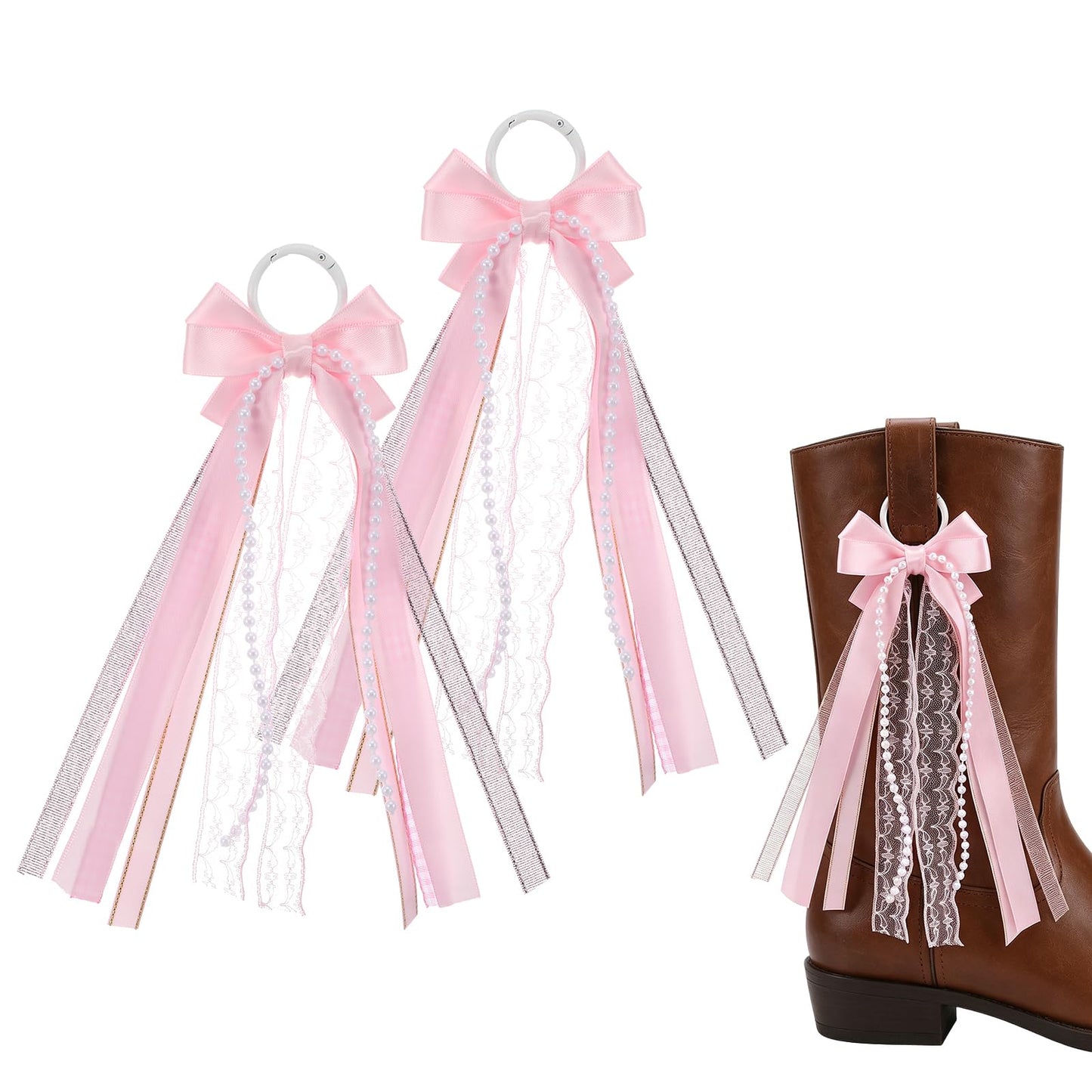 Kynigo 2Pcs Pink Western Boot Bows for Cowgirl Boots, Boot Accessories Ribbon Boots Bow Clip Decor for Wedding Women DIY Accessory Decor