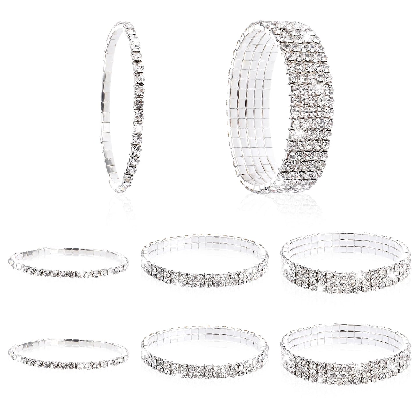 ASTER 8 Pieces Rhinestone Stretch Bracelets, Stackable Rhinestone Bracelet Bangle for Women Girls, Adjustable Design Tennis Bangle Wedding Jewelry for Party Wedding Dating