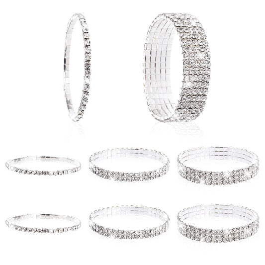 ASTER 8 Pieces Rhinestone Stretch Bracelets, Stackable Rhinestone Bracelet Bangle for Women Girls, Adjustable Design Tennis Bangle Wedding Jewelry for Party Wedding Dating