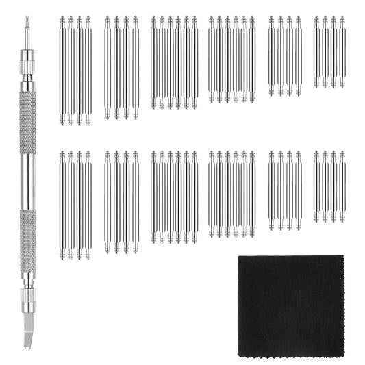 Watch Spring Bar Tool Watch Strap Pins Kit Watch Link Removal Tool Watch Strap Remover Tool Watch Repair Kit with 2 Tips & 56 Stainless Steel Spring Bars (16-26 mm)