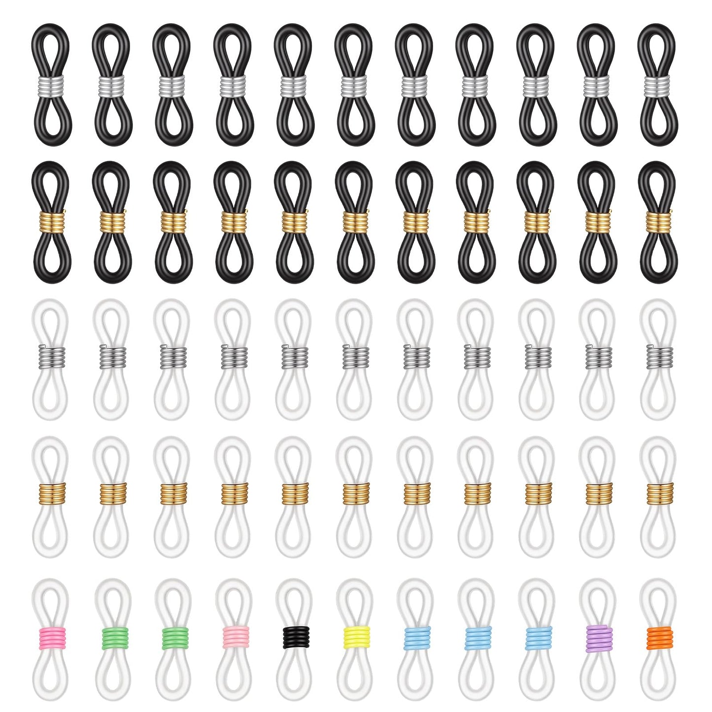 100 PCS Eyeglass Chain Ends, Adjustable Silicone Eyeglass Chain Connector