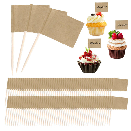 100 Pack Toothpick Flag, Brown Cocktail Toothpicks Flags Cake Toppers Small Toothpick Mini Stick Cupcake Toppers Fruit Cupcakes Toppers Food Stick Flags Decorations for Party Bar Sport Events