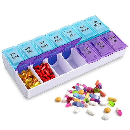 ASTER Weekly Pill Organizer,AM/PM Pill Box Large Compartments Moisture-Proof Pill Case Vitamin Dispenser Portable Travel Container for Vitamins Fish Oil Compartments