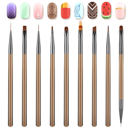 Aster 9 Pcs Nail Art Brushes Set, Acrylic Nail Brush for Nail Art, Drill Drawing Nail Art Pens for Nail Art Tools, French Tip Brush for Gel Polish Nail Designs Nail Carving French Nails