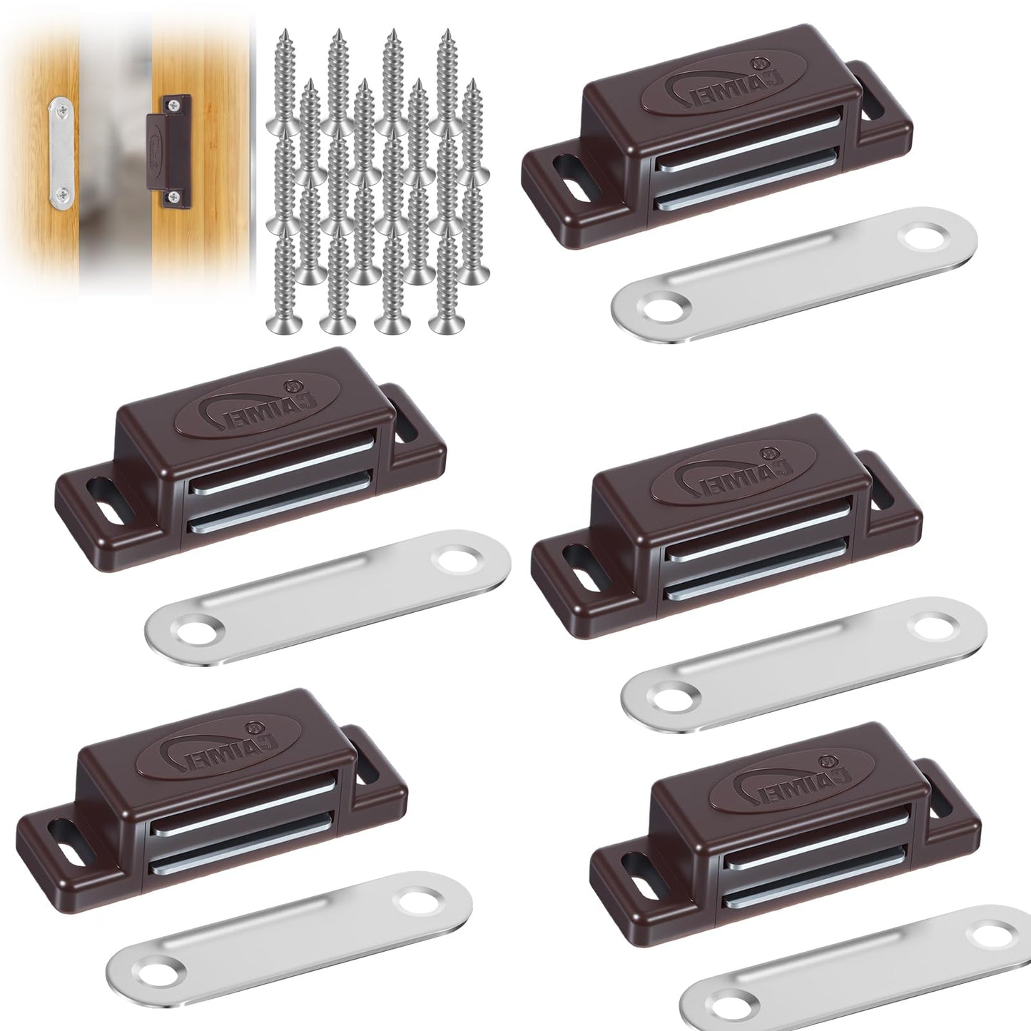 Pack of 5 Magnetic Catch with Screw, Magnets for Cupboard Doors, Magnetic Door Closer, Magnetic Closure Cupboard, for Cabinet Door Closures and Closing Devices, Wardrobes