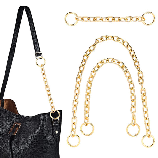 ASTER 3 Pieces Gold Purse Strap Extenders 20CM 40CM 60CM Flat Metal Chain Crossbody Replacement Chains Strap with Metal Buckles for DIY Handbags Strap