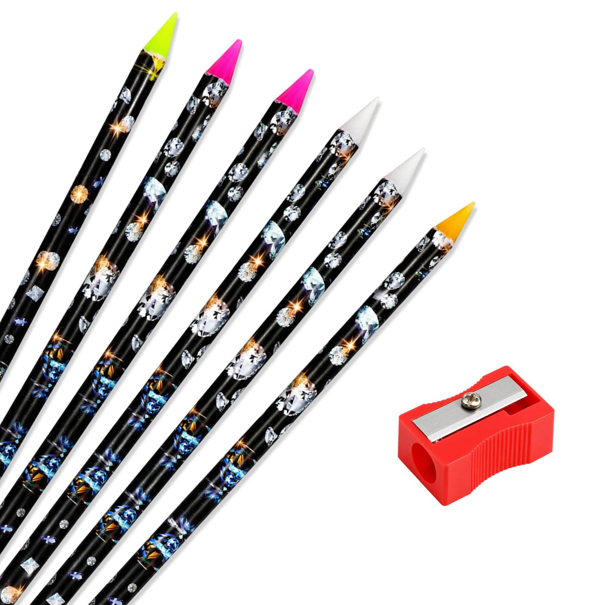 Pack of 6 Self-Adhesive Wax Pencils Nail Tip Drill with Pencil Sharpener