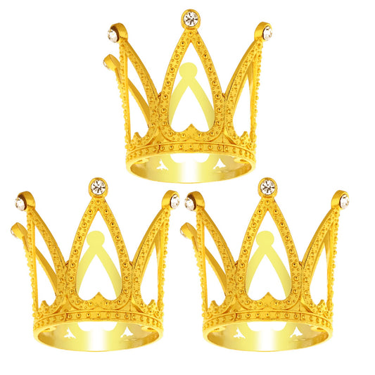 ASTER 3 Pieces Crown Cake Topper, Mini Rhinestone Crown Small Baby Crown Vintage Prinrcess Tiara Cake Toppers for Birthday Party Wedding Cake Decoration (Gold-3pcs)