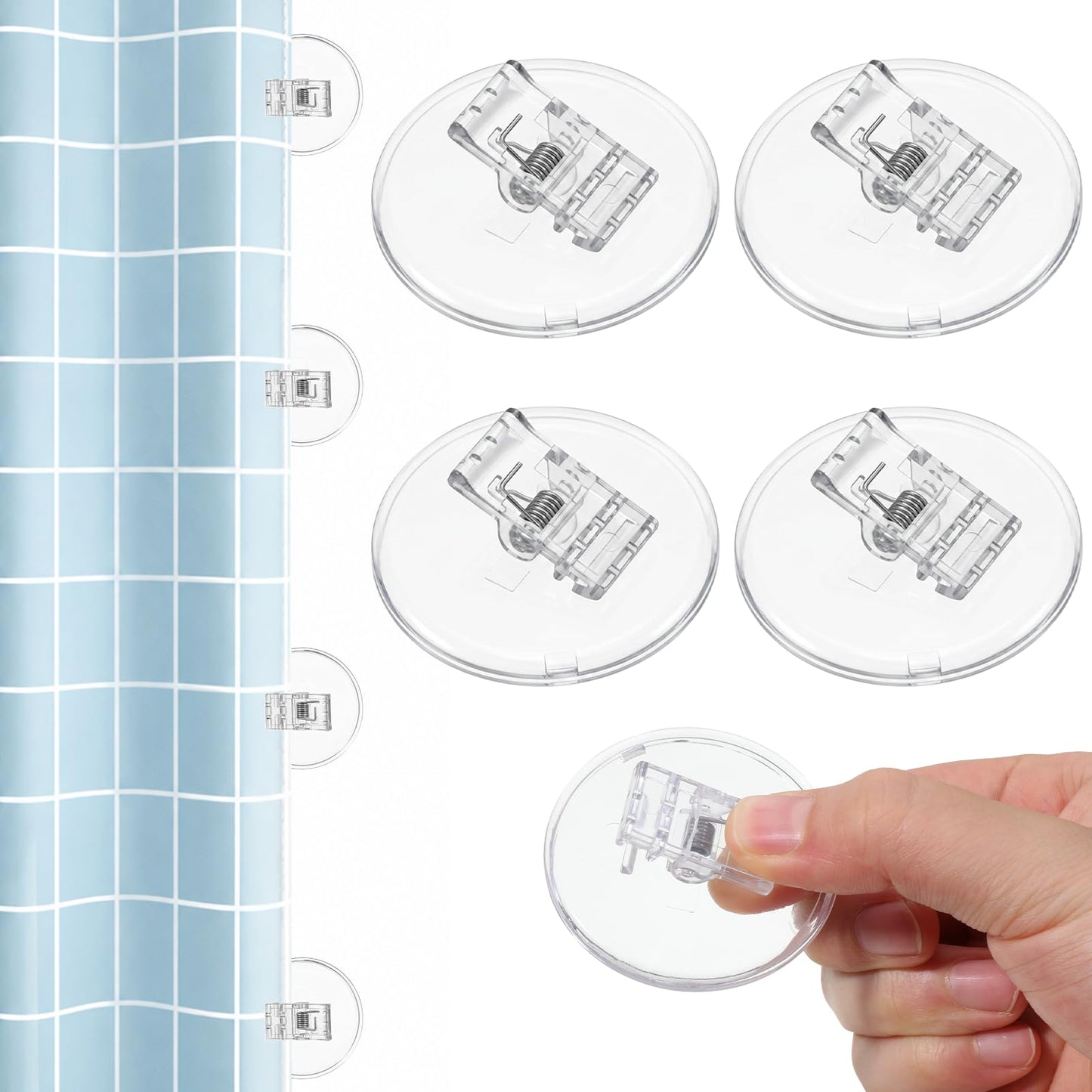 4 PCS Shower Curtain Clips to Wall, Self Adhesive Shower Clips for Curtain