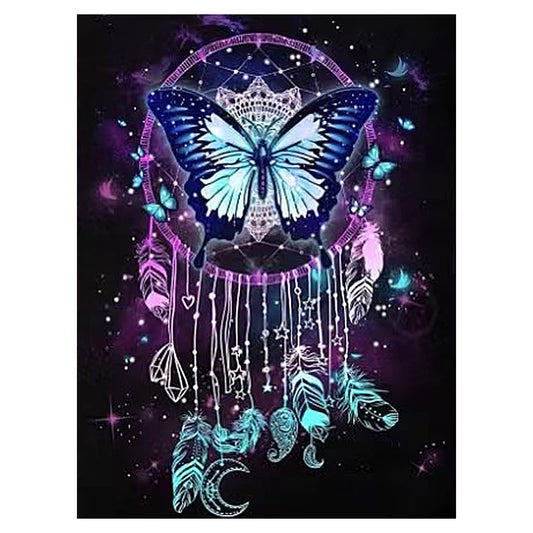 Thinp Dream Catcher Diamond Art Painting Kits, Butterfly 5D Diamond Art Kits for Adults Beginners Dream Catcher Butterfly Full Drill Diamond Art Paintings Picture Crafts for Home Wall Decor (30x40cm)