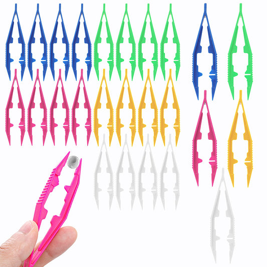 ASTER Plastic Tweezers - Pack of 25, 4 Inch/10cm Plastic Beads Tweezers First Aid Tweezers Bulk Bead Tweezer for Beads Kids Handmade DIY Crafts (5 Colour)