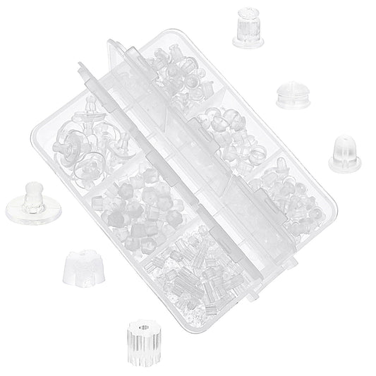 ASTER 550 Pcs Silicone Earring Backs, 6 Styles Clear Soft Rubber Earring Backings Plastic Earring Backs Replacements Kits for Fish Hook Earring Studs Hoops
