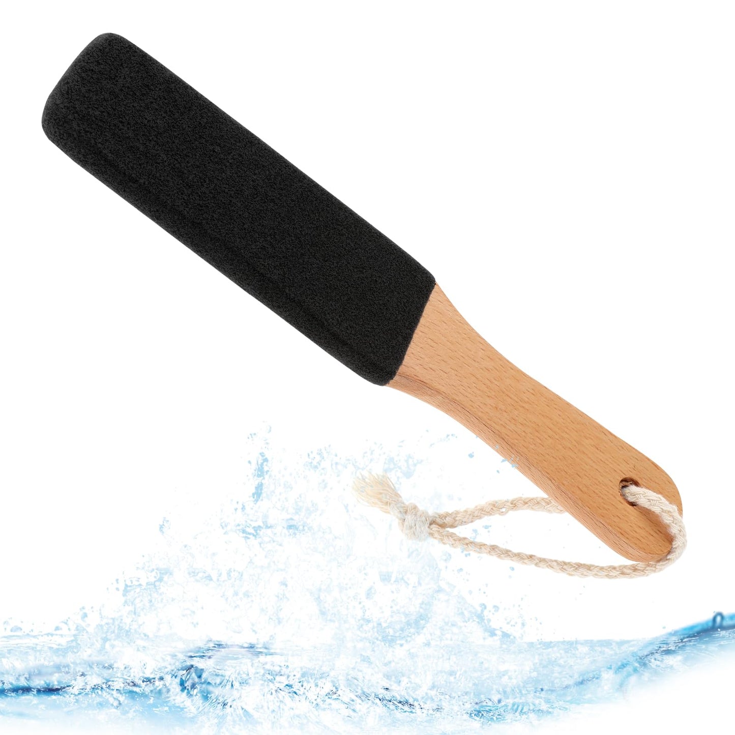 Aster Pumice Stone for Feet, Double Sided Foot File Wooden Foot Scrubber with Wooden Handle Pedicure Rasp Foot Exfoliator to Removes Cracked Heels Dead Skin, Corn, Hard Skin(Black)