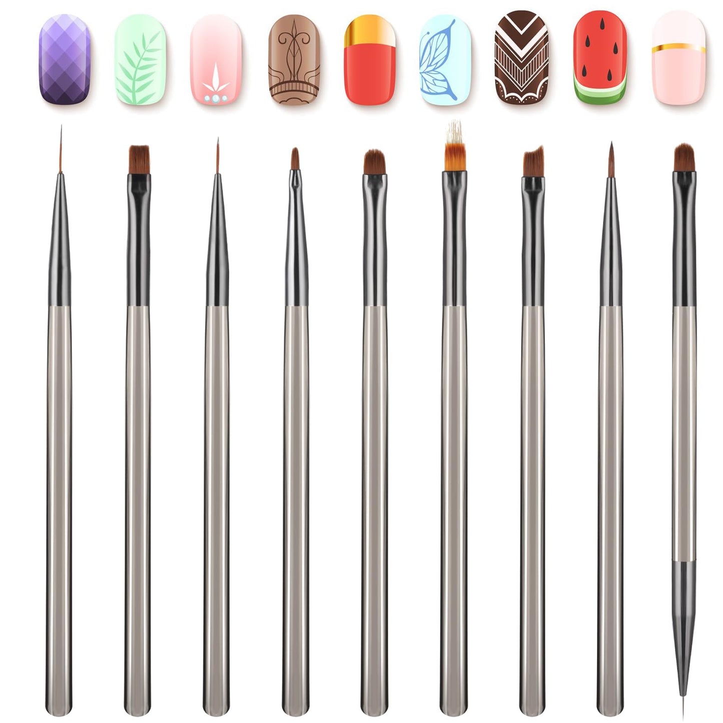 Aster 9 Pcs Nail Art Brushes Set, Acrylic Nail Brush for Nail Art, Drill Drawing Nail Art Pens for Nail Art Tools, French Tip Brush for Gel Polish Nail Designs Nail Carving French Nails