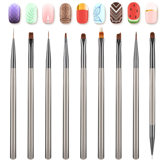 Aster 9 Pcs Nail Art Brushes Set, Acrylic Nail Brush for Nail Art, Drill Drawing Nail Art Pens for Nail Art Tools, French Tip Brush for Gel Polish Nail Designs Nail Carving French Nails