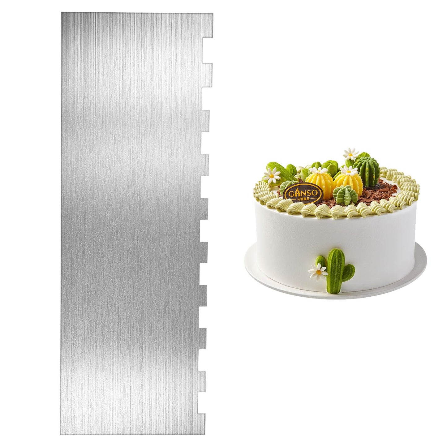 Aster Stainless Steel Cake Scraper, 8.6 Inch Metal Cake Scraper Double Sided Patterned Edge Stripe Cake Smoother for Buttercream Cake Comb Sculpting Modeling Tools for Pastry Cutter