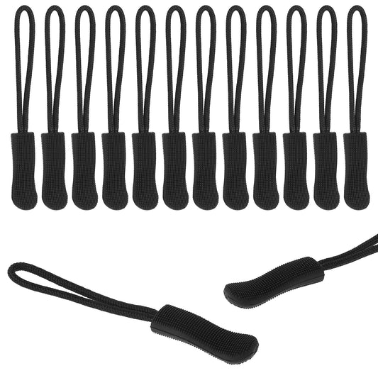 Thinp Zipper Pull Replacement, 12 Pieces Zipper Pulls Replacement Zipper Pull Nylon Cord Zipper Pull Tab Luggage Zipper Pull for Backpacks Handbags Purses Jackets Coats Pants Boots (Black)