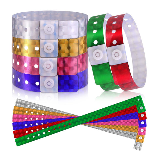ASTER 48 Pieces Colored Wristbands for Events Parties, Holographic Plastic Wristbands Music Live Paper-Like Party Armbands with Buckle, Multi-Color