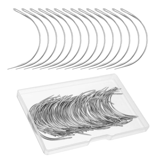 ASTER Metal 100 Pcs 2 Inch Curved Sewing Needles for Hand Upholstery, Leather Repair, Craft Projects, Wig Making, Pet-related Uses, Sharp Point, Silver Color