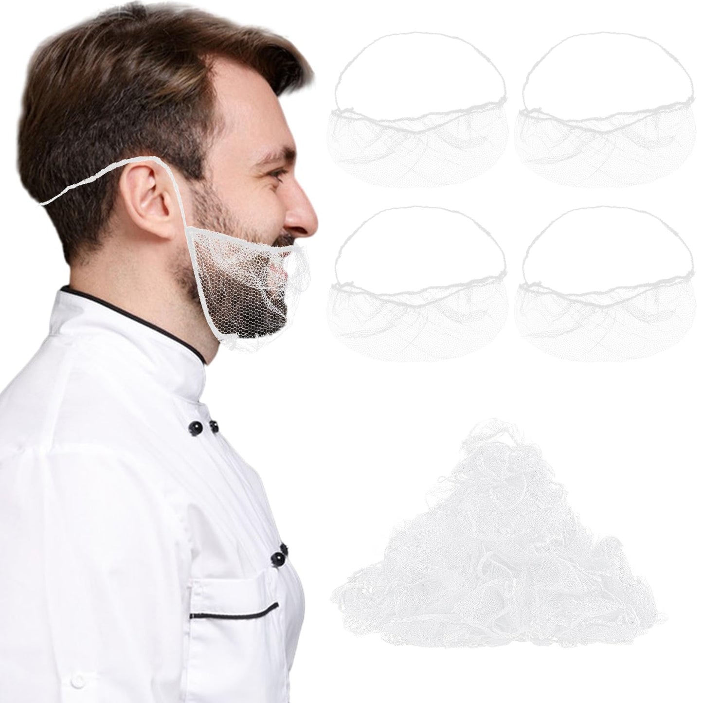 100 Pack Elastic Beard Nets Food Service Comfortable Beard Covers for Men Breathable Beard Guards Cooking Cleaning Hair Nets for Food Service Workers (White)