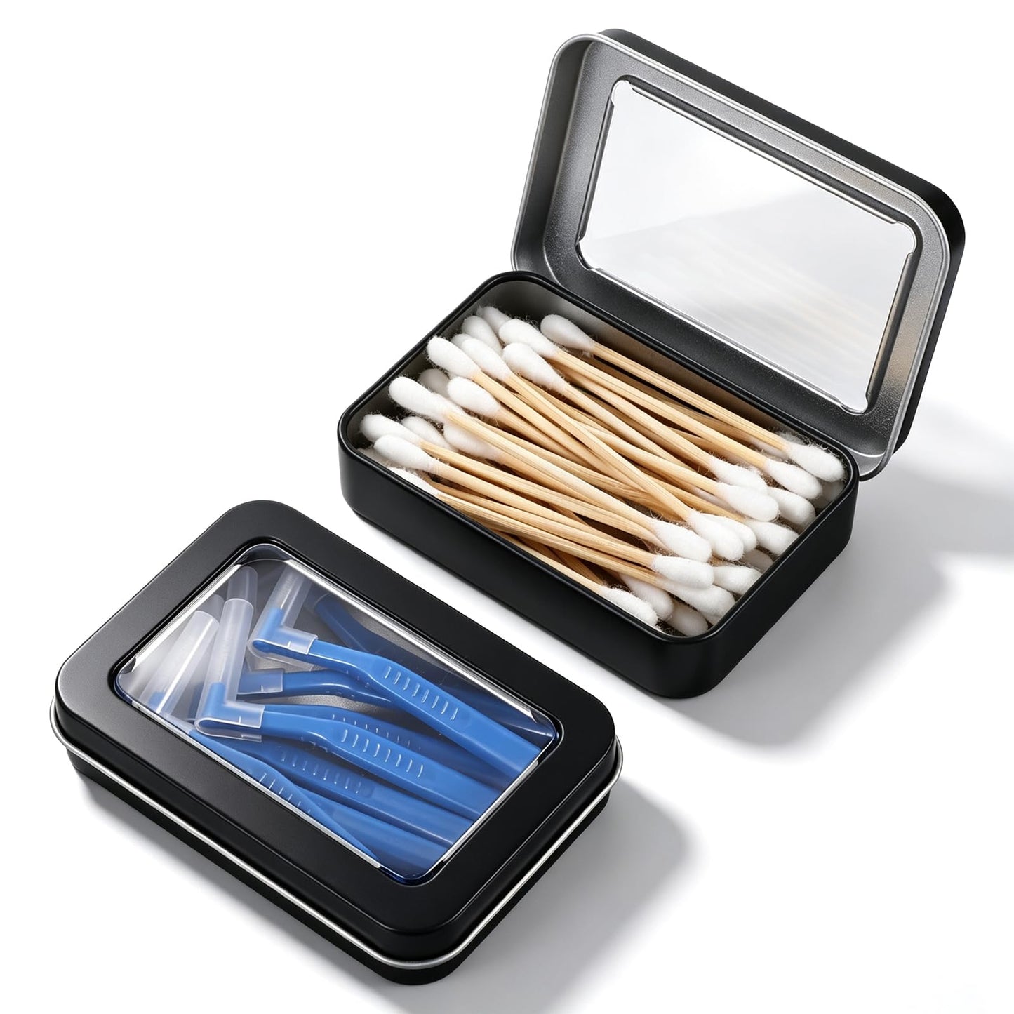 Pack of 2 Cotton Buds Container for Travel, Cotton Buds Box with Sliding Lid