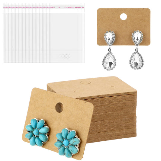 Thinp Earring Cards Set,100pcs Arring Display Cards with100pcs Earring Packaging Self-Sealing Bags Kraft Paper Earring Cards with Holes Earring Holder Cards for Earring Studs Display(Brown,1.9" X1.2")