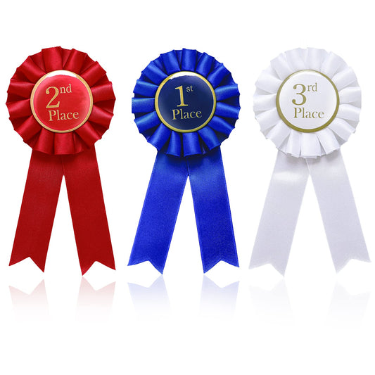Award Ribbon Set, 3 Pieces Rosette Ribbon Prize Ribbon 1st Place Rosette Ribbon Prize Ribbon Winner Grand First Second and Third Place Victory Ribbons Deluxe Recognition Ribbons for Classroom Prizes