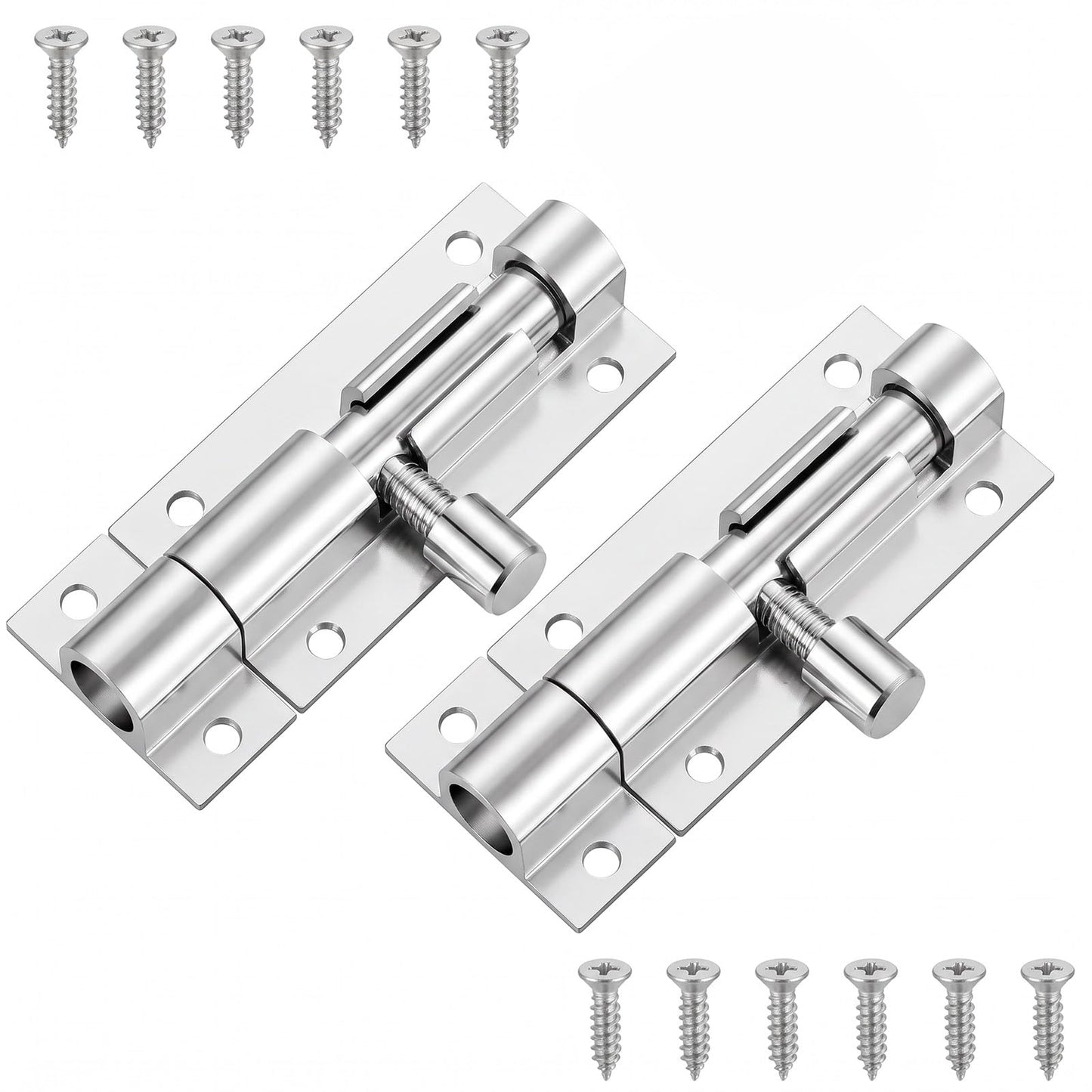 2 x 2 inch door bolts, small bolt lock with screws, stainless steel sliding latch, silver latch door, small deadbolt lock for garden, warehouse, window, fence room doors