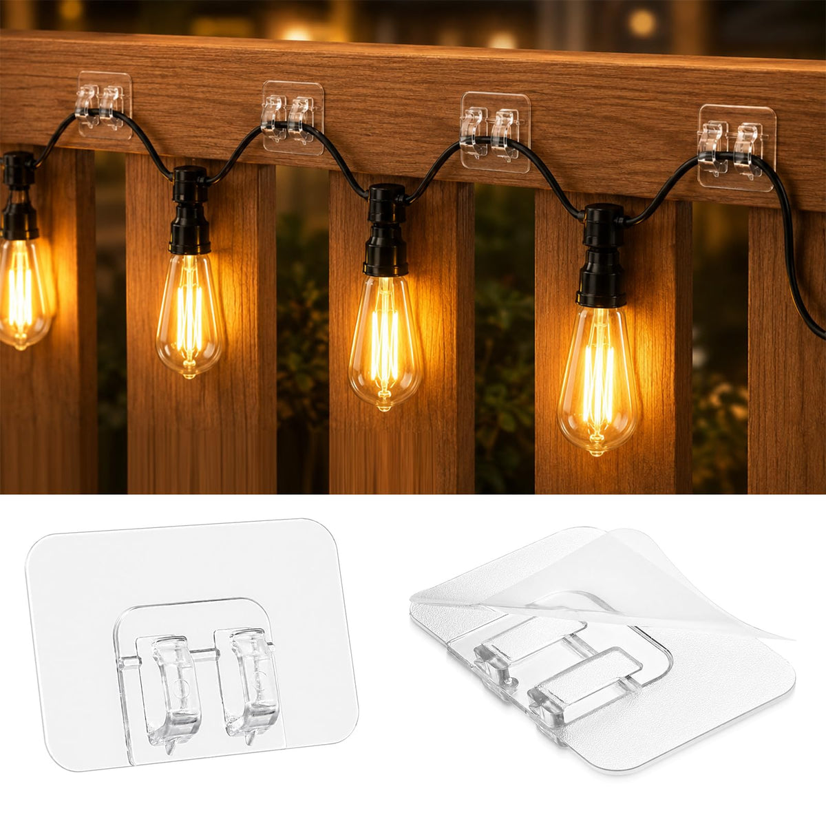 50 Pcs Hooks for Outdoor String lights, Adhesive Light Hooks for Christmas