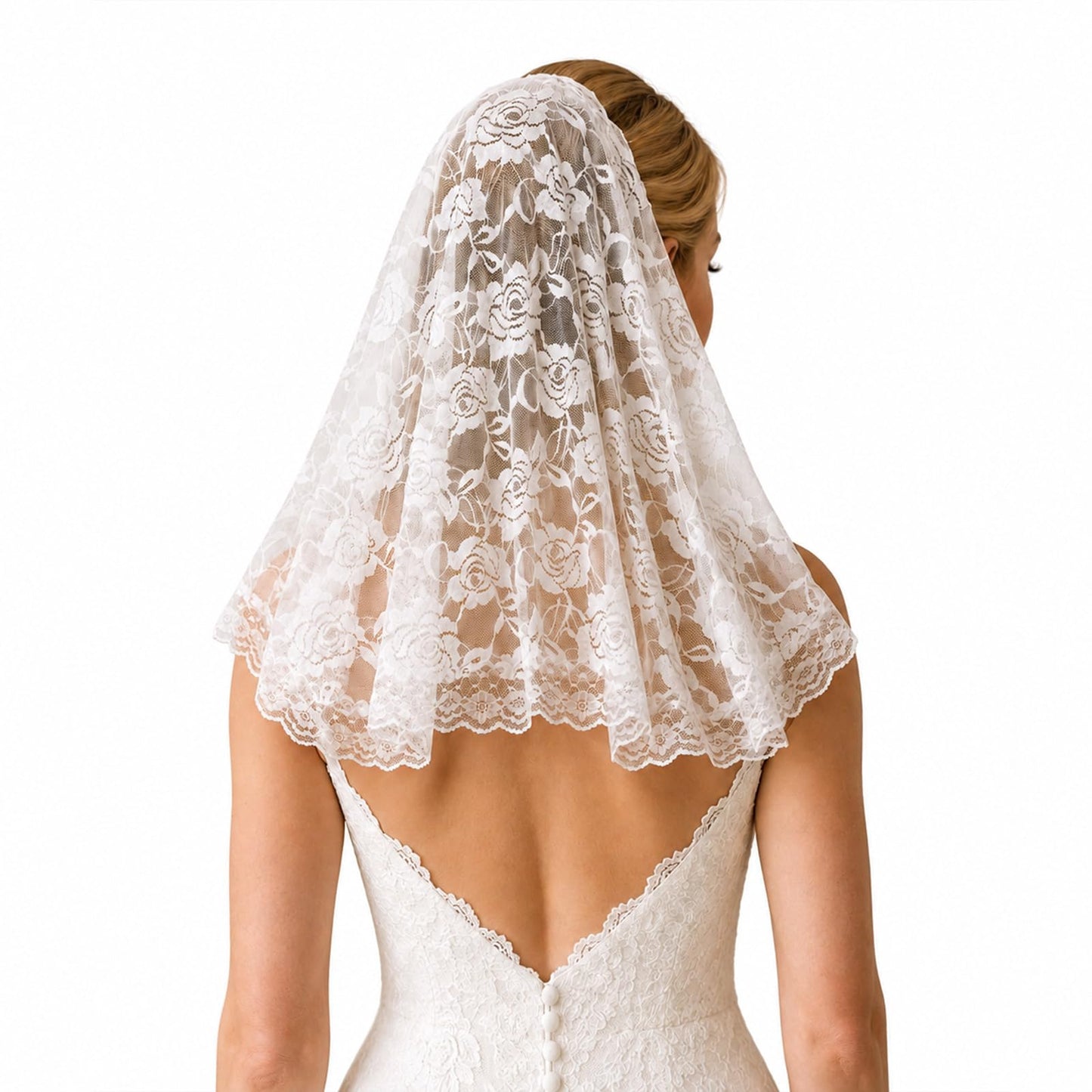 Auteonsa White Lace Catholic Veils, Short Veils for Church Catholic