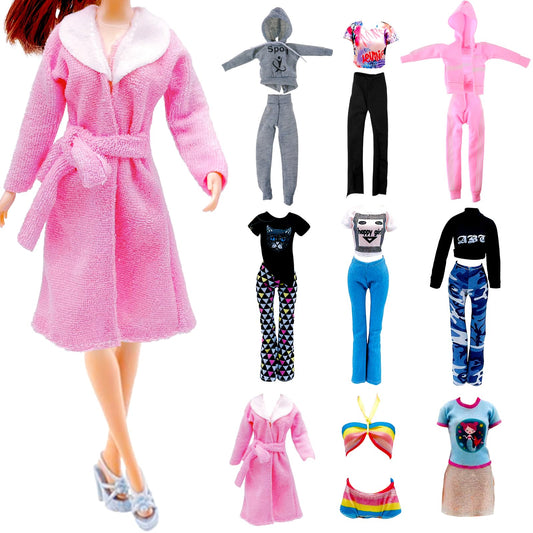 Aster 9 Sets 11.5 inch Doll Clothes Include 4 Casual Outfits Tops and Pants, 2 Hooded Sports Suit, 1 Swimsuits, 1 Fashion Dresses, 1 Doll Pajamas for 11.5 inch Girls Doll