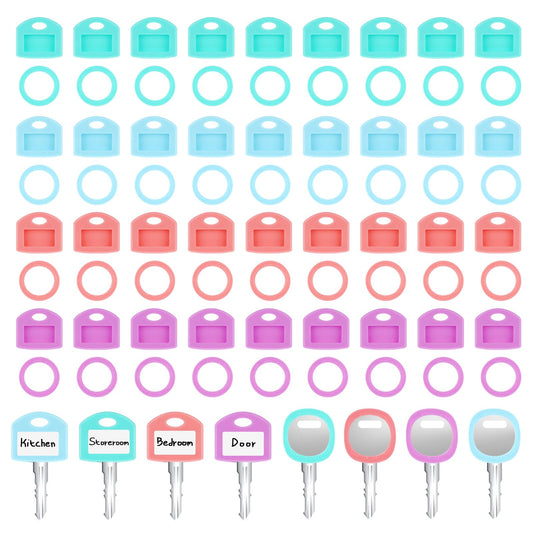 ZEYIYER 40 Pack Key Tags, Rubber Key Colour Caps, Key Covers Caps, Square and Round Key Identifiers Covers, Key Toppers with Labels for Standard Flat House Keys(4 Color)