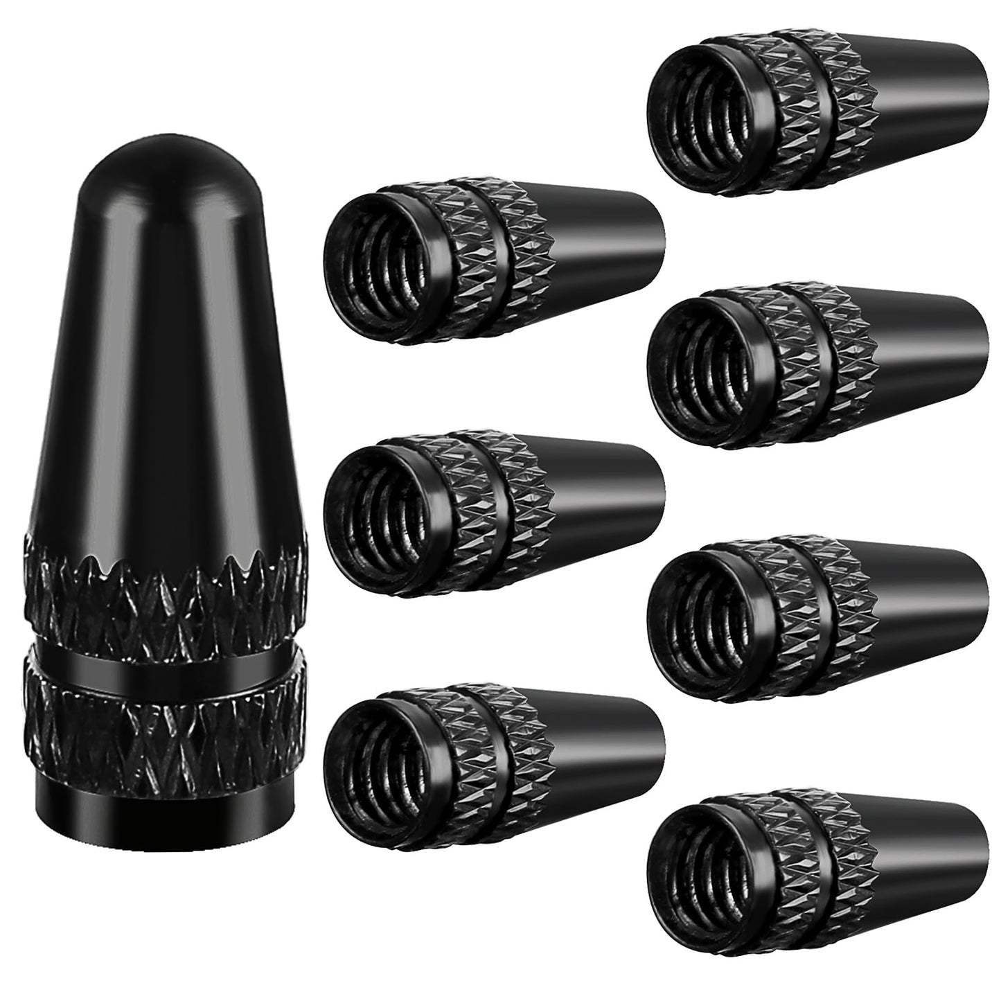 Aster Black Presta Valve Cap, 8Pcs Aluminum Anodized Bike Valve Caps Bicycle Valve Stem Caps Used On Presta/French Valves Bike Tire Caps for Mtb Road Racing Bicycle, Rocket Style